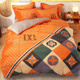Flannel 4PCS Cartoon Plaids Slogan Printed Bedding Set For Home