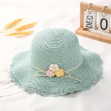 Kids Flower Straw Beach Wide Brim Sunhat With Bag Set
