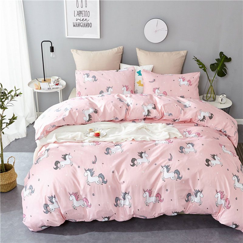 Kids Bedding Pink Unicorn Star Pattern Printed Quilt Cover With Pillowcases