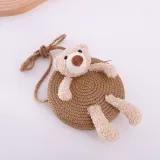 Kids Cute Bear Anti-UV Outdoor Beach Straw Sunhat with Bag Set