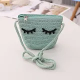 Kids Cartoon Bow Tie with Eyes Wide Brim Straw Beach Sunhat With Bag Set