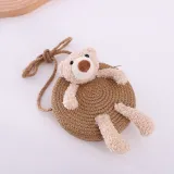 Kids Cute Bear Anti-UV Outdoor Beach Straw Sunhat with Bag Set