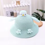 Kids Cartoon Penguin Anti-UV Wide Brim Outdoor Beach Sunhat with Bag Set