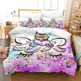 Girls Bedding Cartoon Close Eyes Unicorn Pattern Printed Quilt Cover With Pillowcases