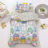 3PCS Bedding Cute Cartoon Graffiti Castle Sailboat House Pattern Set For Toddler