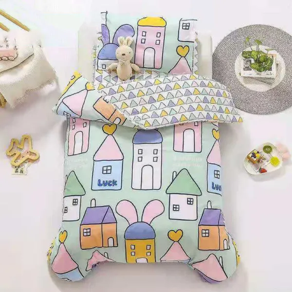 3PCS Bedding Cute Cartoon Graffiti Castle Sailboat House Pattern Set For Toddler