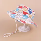 Kids Anti-UV White Cartoon Pattern Outdoor Beach Fisherman Hat