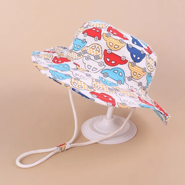 Kids Anti-UV White Cartoon Pattern Outdoor Beach Fisherman Hat