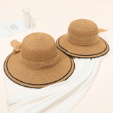 Mommy and Me Anti-UV Bow Tie Wide Brim Outdoor Beach Straw Sunhat