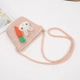 Kids Anti-UV Rabbit and Carrot Outdoor Beach Straw Sunhat with Bag Set