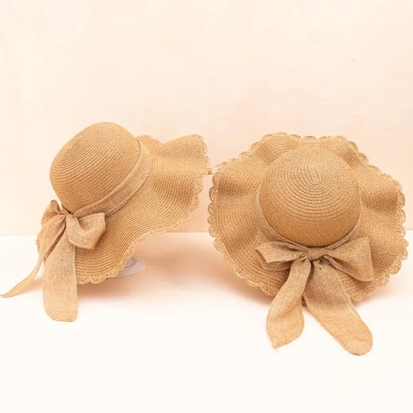Mommy and Me Anti-UV Lace Wide Brim Outdoor Beach Straw Sunhat