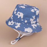 Kids Anti-UV Blue Cartoon Pattern Outdoor Beach Fisherman Hat