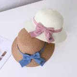 Mommy and Me Anti-UV Pure Color Outdoor Beach Straw Sunhat with Bag Set