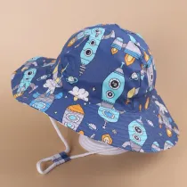 Kids Anti-UV Blue Cartoon Pattern Outdoor Beach Fisherman Hat