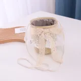 Kids Lace Bow Wide Brim Straw Beach Sunhat With Bucket Bag Set