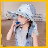 Kids Anti-UV Cartoon Shark Wide Brim Breathable Outdoor Beach Sunhat