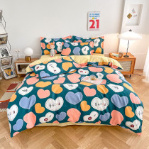 4PCS Cover Set Heart Pattern Printed Bedding For Girls