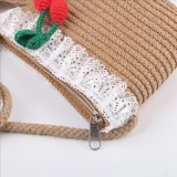 Kids Cartoon Cherry Wide Brim Straw Beach Sunhat With Bucket Bag Set