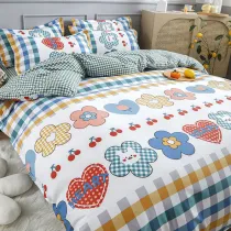 Kids 4PCS Bedding Flower Rainbow Pattern Printed Quilt Cover Set