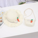 Kids Anti-UV Rabbit and Carrot Outdoor Beach Straw Sunhat with Bag Set