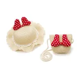 Kids Cartoon Antlers Wide Brim Straw Beach Sunhat With Bucket Bag Set