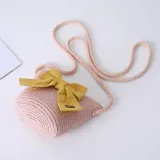 Mommy and Me Anti-UV Pure Color Outdoor Beach Straw Sunhat with Bag Set
