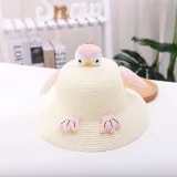 Kids Cartoon Penguin Anti-UV Wide Brim Outdoor Beach Sunhat with Bag Set