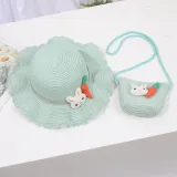 Kids Anti-UV Rabbit and Carrot Outdoor Beach Straw Sunhat with Bag Set