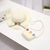 Kids Cartoon Wide Brim Straw Beach Sunhat With Bag Set