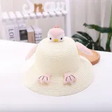 Kids Cartoon Penguin Anti-UV Wide Brim Outdoor Beach Sunhat with Bag Set
