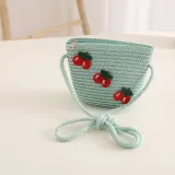 Kids Anti-UV Wide Brim Cherry Pattern Outdoor Beach Sunhat with Bag Set