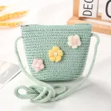Kids Flower Straw Beach Wide Brim Sunhat With Bag Set