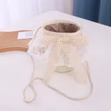 Kids Lace Bow Wide Brim Straw Beach Sunhat With Bucket Bag Set
