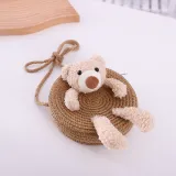 Kids Cute Bear Anti-UV Outdoor Beach Straw Sunhat with Bag Set
