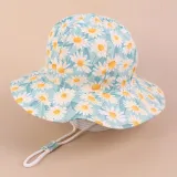 Kids Anti-UV Daisy Flower Pattern Outdoor Beach Fisherman Hat
