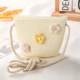 Kids Flower Straw Beach Wide Brim Sunhat With Bag Set
