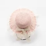 Kids Anti-UV Lace Bow Tie Outdoor Beach Straw Sunhat