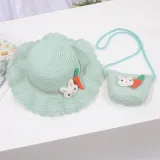 Kids Anti-UV Rabbit and Carrot Outdoor Beach Straw Sunhat with Bag Set