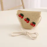 Kids Anti-UV Wide Brim Cherry Pattern Outdoor Beach Sunhat with Bag Set