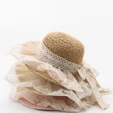 Kids Anti-UV Lace Bow Tie Outdoor Beach Straw Sunhat