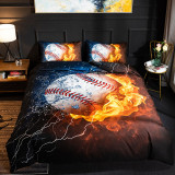 Kids Bedding Cartoon Football Fire Pattern Slogan Printed Quilt Cover With Pillowcases