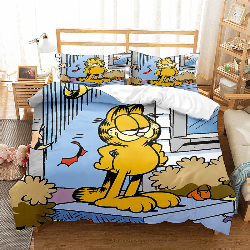 Kids Quilt Cover Cartoon Yellow Cat Themes Pattern Bedding Set