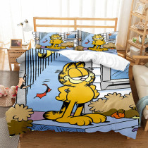 Kids Quilt Cover Cartoon Yellow Cat Themes Pattern Bedding Set