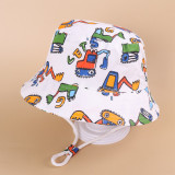 Kids Anti-UV White Cartoon Pattern Outdoor Beach Fisherman Hat