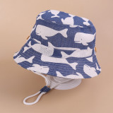 Kids Anti-UV Blue Cartoon Pattern Outdoor Beach Fisherman Hat