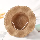 Kids Flower Straw Beach Wide Brim Sunhat With Bag Set