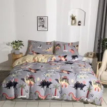 Kids Bedding Cartoon Dinosaur Pattern Slogan Printed Quilt Cover With Pillowcases