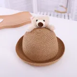 Kids Cute Bear Anti-UV Outdoor Beach Straw Sunhat with Bag Set