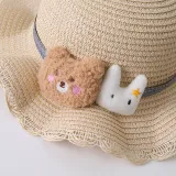 Mommy and Me Anti-UV Cartoon Bear Outdoor Beach Straw Sunhat with Bag Set