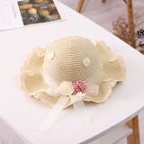 Mommy and Me Bow Tie Flower Wide Brim Outdoor Straw Hat